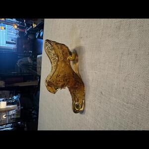 Vintage Fenton amber cut glass Daisy & Button Slipper w/cat’s head